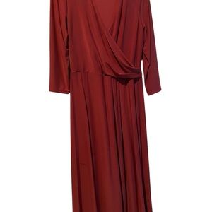 Investments Red Long Sleeve V-Neck Gown